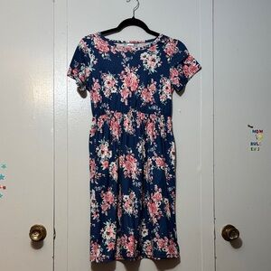 Floral Kids Casual Dress - Blue and Pink sz 12